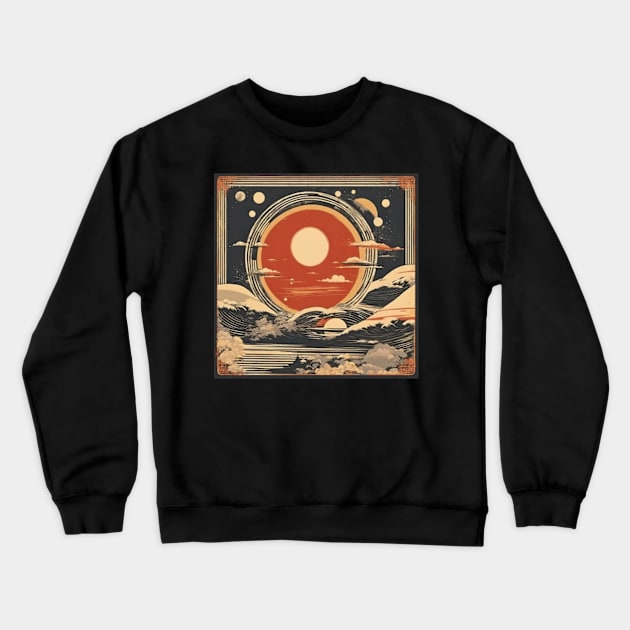 total solar eclipse 2024 japanese beach vintage style Crewneck Sweatshirt by badrhijri